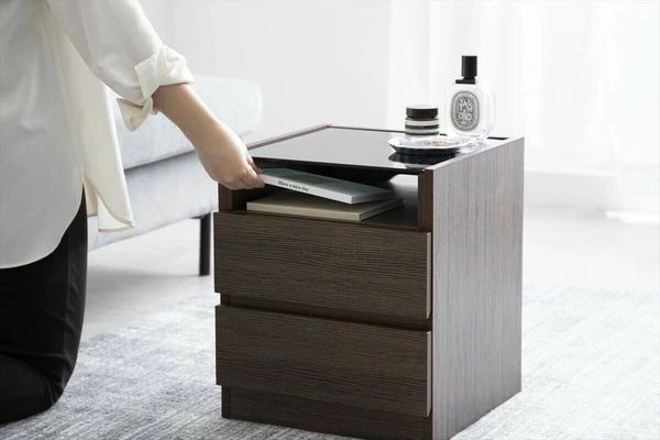 ガラス天板付き ナイトテーブル