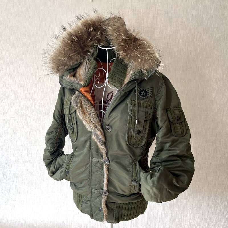 レディース AVIREX N-2B Flight Jacket Real Fur Hood Cropped Khaki