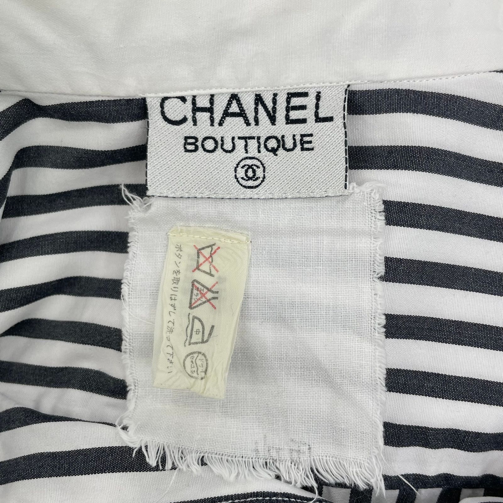 美品 CHANEL シャネル シャツ 長袖 チェック柄 ホワイト x ブラック 