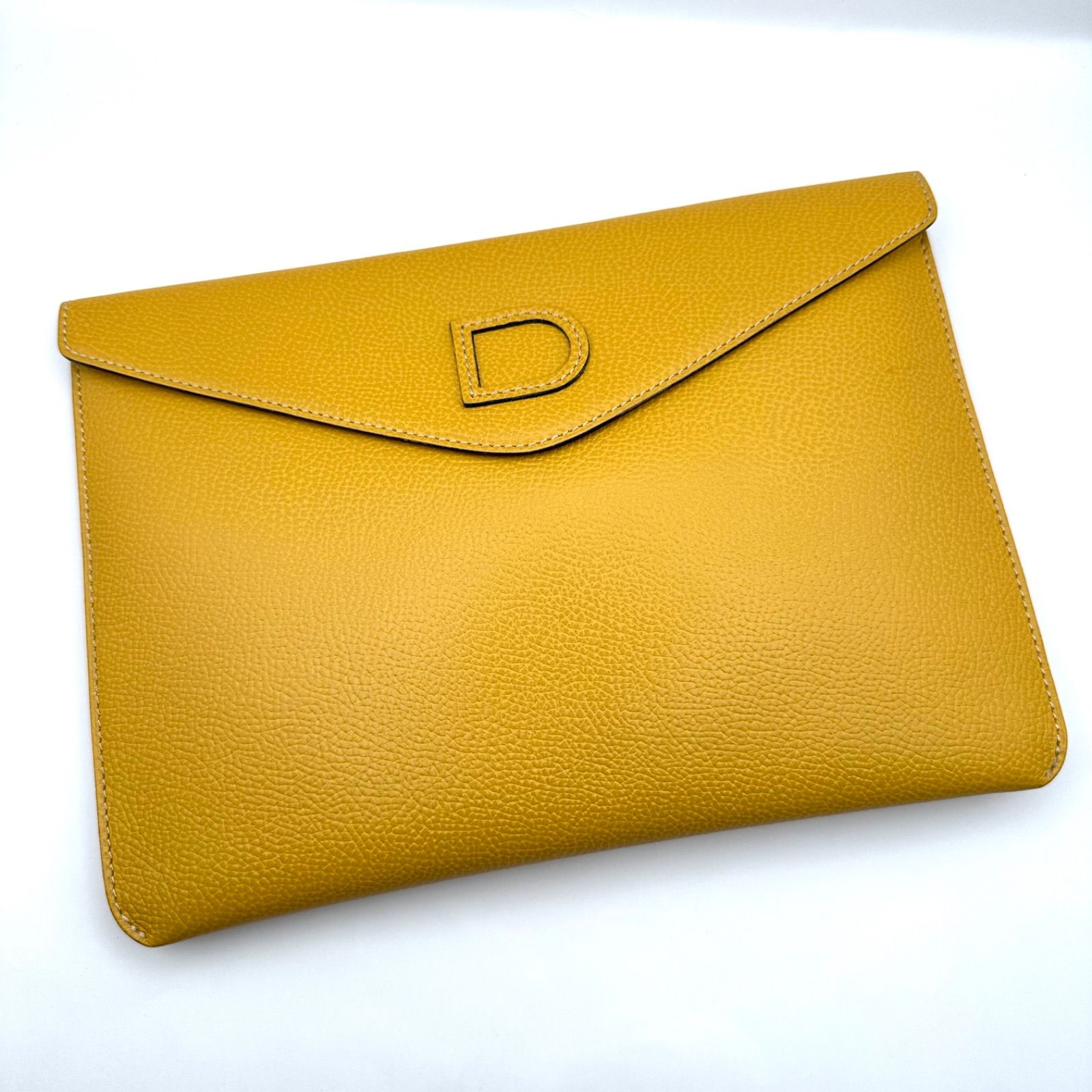 色 DELVAUX デルヴォー クラッチバック セカンドバッグ レザー Dロゴ イエロー系