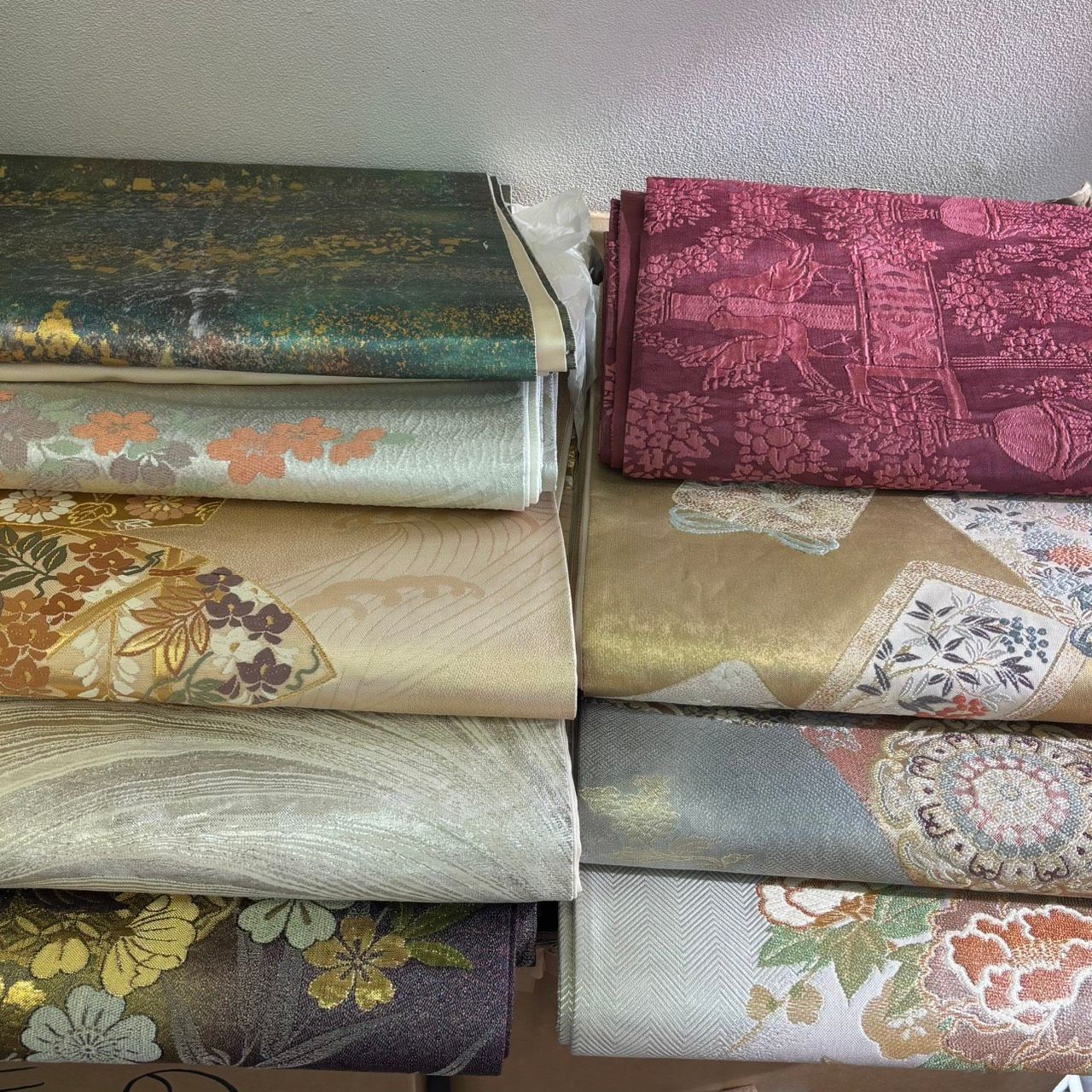 218 帯 9枚 豪華 金糸 錦織 古典柄 モダン アンティーク調 袋帯 セット 正絹