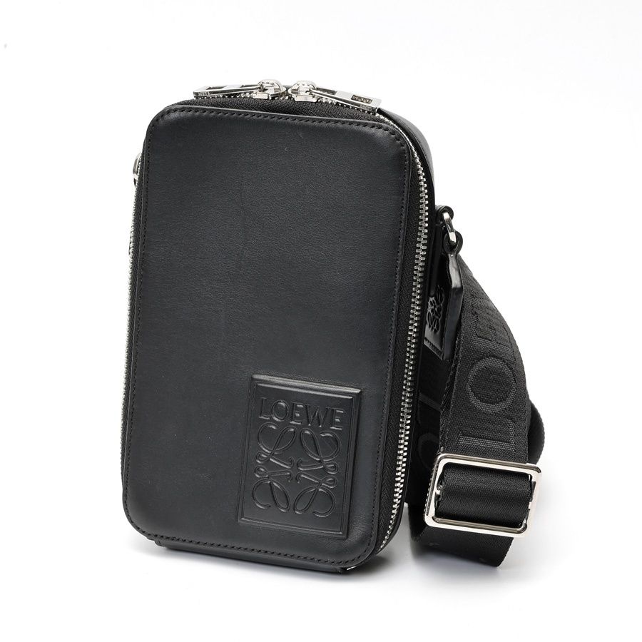 ロエベ LOEWE バーティカル クロスボディポケット ショルダーバッグ C565S59X01 サテンカーフ レザー ブラック 商品番号 S-159325