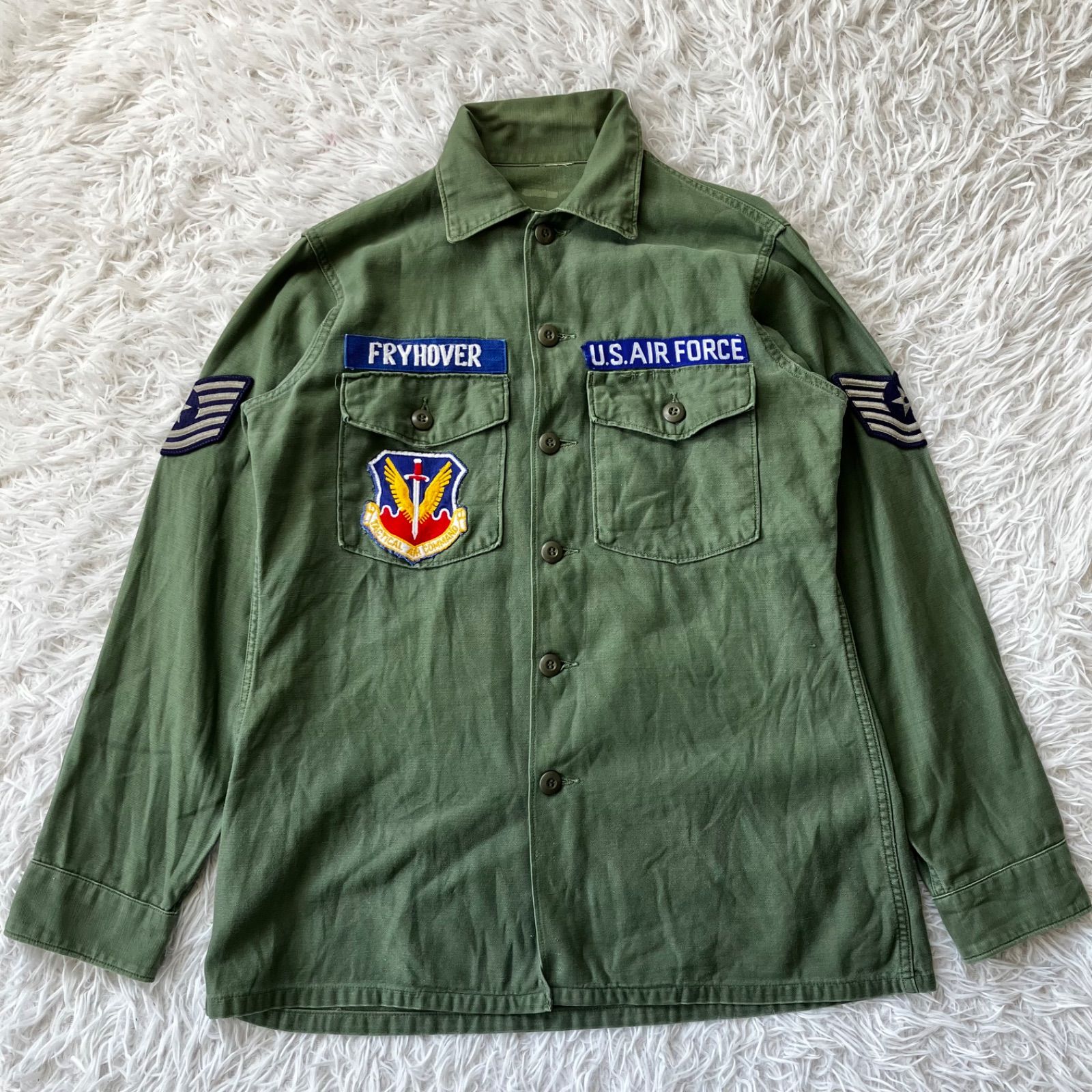 60s US AIR FORCE OG-107 アメリカ軍 usarmy コットン サテン ユーティリティ 古着 ARMY ミリタリー シャツ 3836