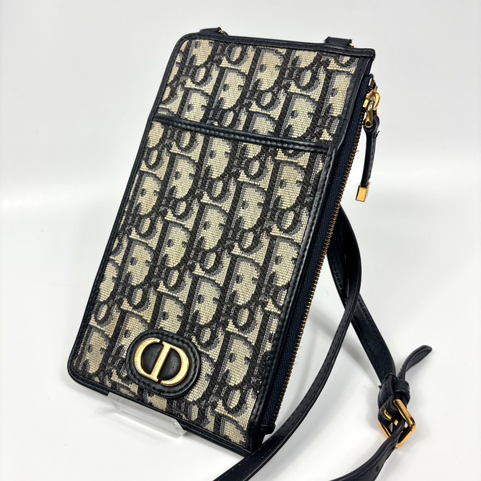 Christian Dior クリスチャンディオール OBLIQUE 30 montaigne オブリーク 30 モンテーニュウォレット スマホショルダー 財布 カードケース ショルダーバッグ ポシェット トロッター CD ロゴ ブルー ネイビー 青 紺色