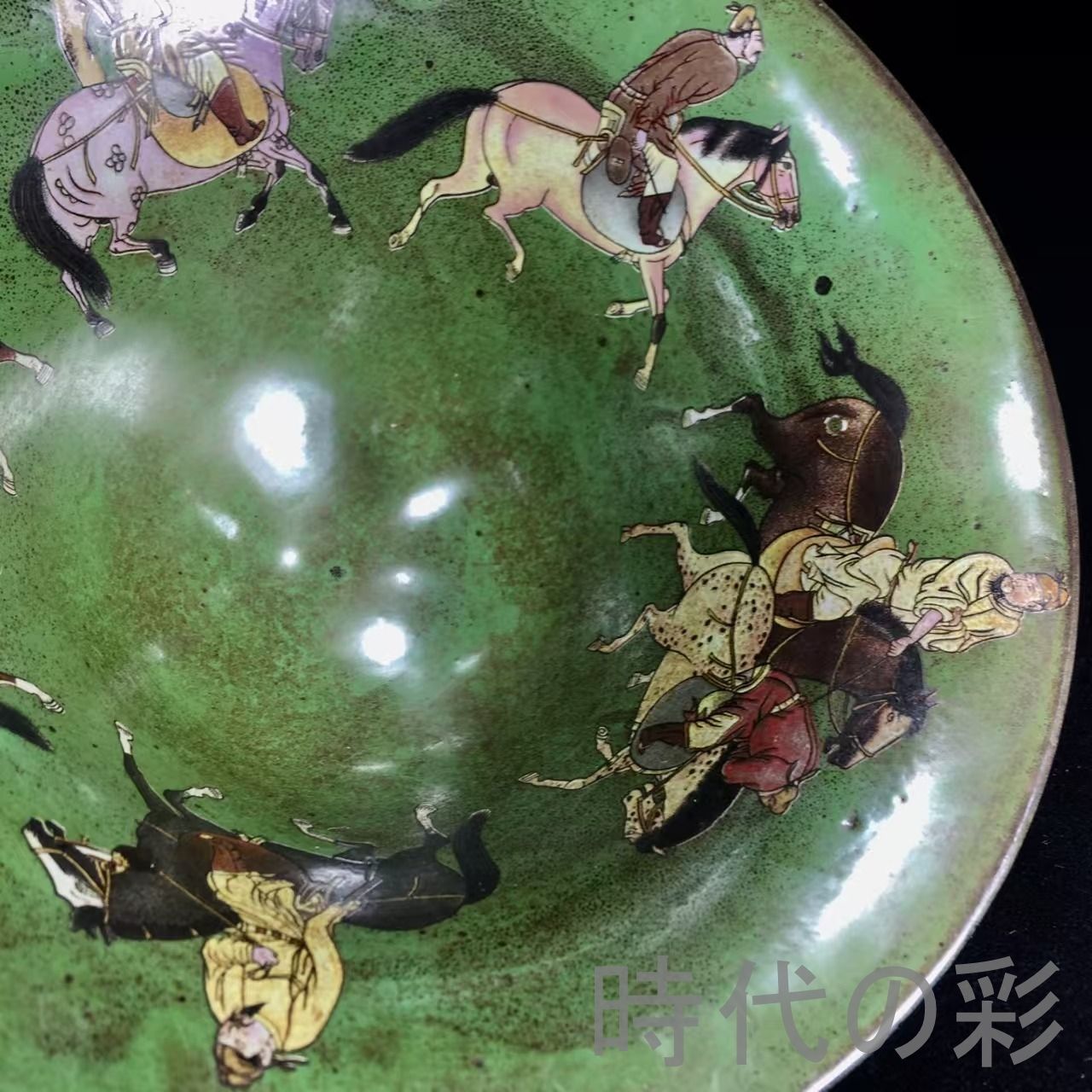 宋建窯彩絵馬人図斗笠碗 中国古美術.宋代磁器.唐物骨董.工芸