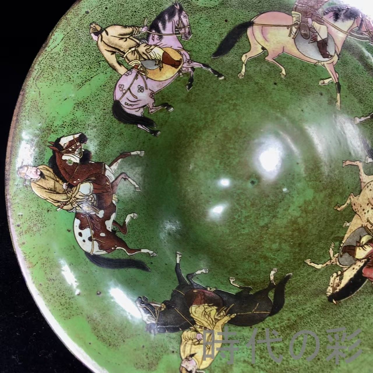 宋建窯彩絵馬人図斗笠碗 中国古美術.宋代磁器.唐物骨董.工芸