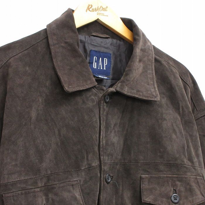 XL 古着 ギャップ GAP 長袖 レザー ジャケット メンズ 00s 大きいサイズ ロング丈 茶 ブラウン 25oct27 アウター 革ジャン 皮ジャン
