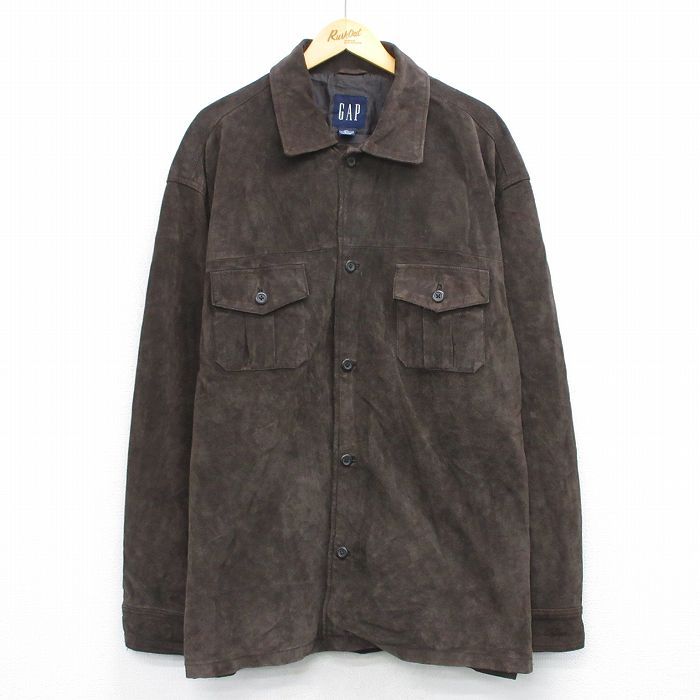XL|古着 ギャップ GAP 長袖 レザー ジャケット メンズ 00s 大きいサイズ ロング丈 茶 ブラウン 25oct27 アウター 革ジャン 皮ジャン