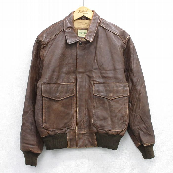 M|古着 セントジョンズベイ 長袖 レザー ジャケット メンズ 90s 茶 ブラウン 25oct27 アウター 革ジャン 皮ジャン