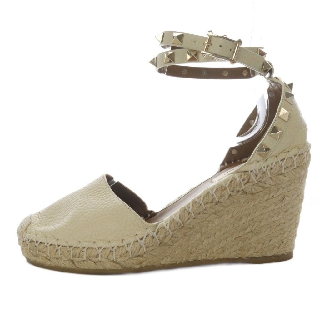 ヴァレンティノ ガラヴァーニ VALENTINO GARAVANI サンダル ウエッジソール ロックスタッズ レザー 35 アイボリー |YO7