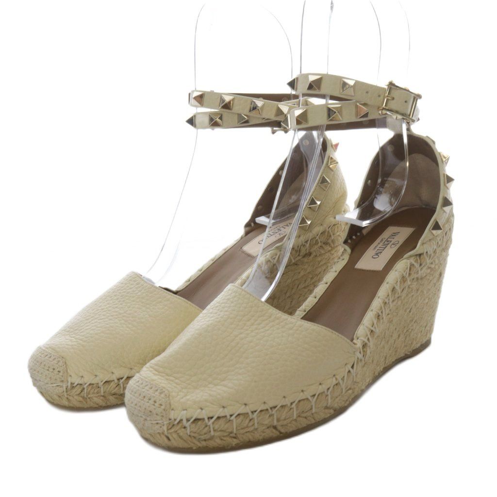 ヴァレンティノ ガラヴァーニ VALENTINO GARAVANI サンダル ウエッジソール ロックスタッズ レザー 35 アイボリー YO7