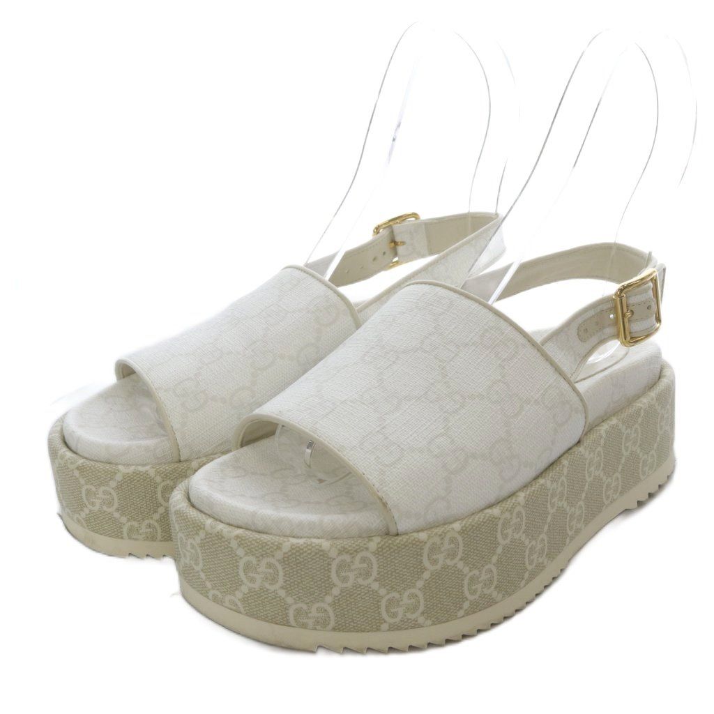 グッチ GUCCI GGスプリーム プラットフォームサンダル 厚底 34.5 ホワイト 701153 YO 6