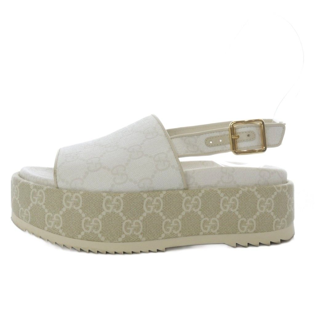 グッチ GUCCI GGスプリーム プラットフォームサンダル 厚底 34.5 ホワイト 701153 YO6