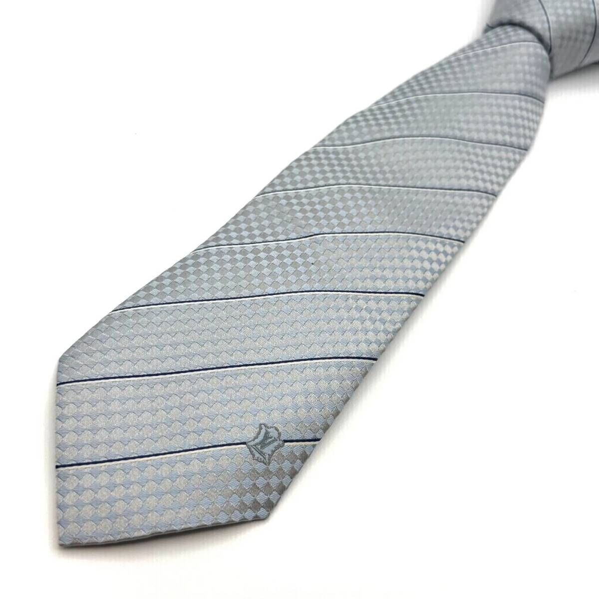 ルイヴィトン マイクロダミエ ライトブルー シルバー ネクタイ 102266