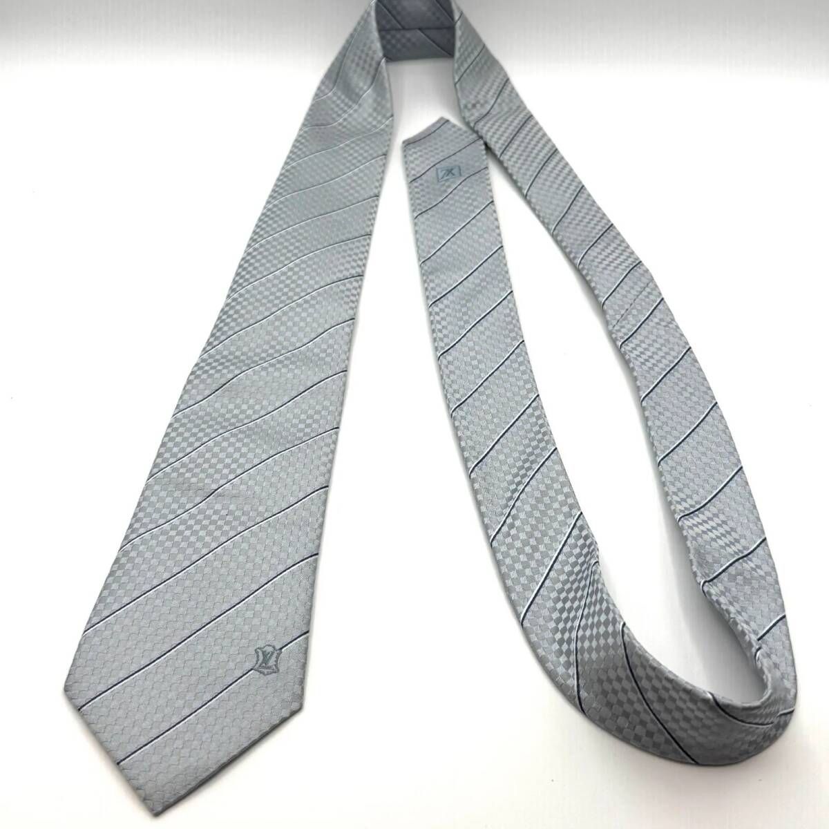 ルイヴィトン マイクロダミエ ライトブルー シルバー ネクタイ 102266  