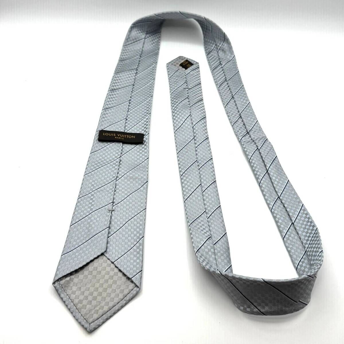 ルイヴィトン マイクロダミエ ライトブルー シルバー ネクタイ 102266