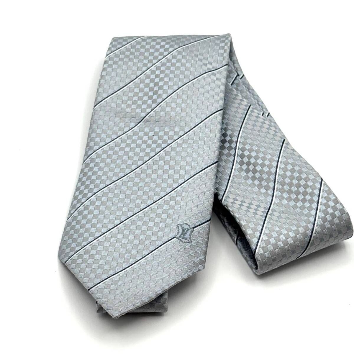 ルイヴィトン マイクロダミエ ライトブルー シルバー ネクタイ 034699 ルイヴィトン マイクロダミエ ライトブルー シルバー ネクタイ 102266