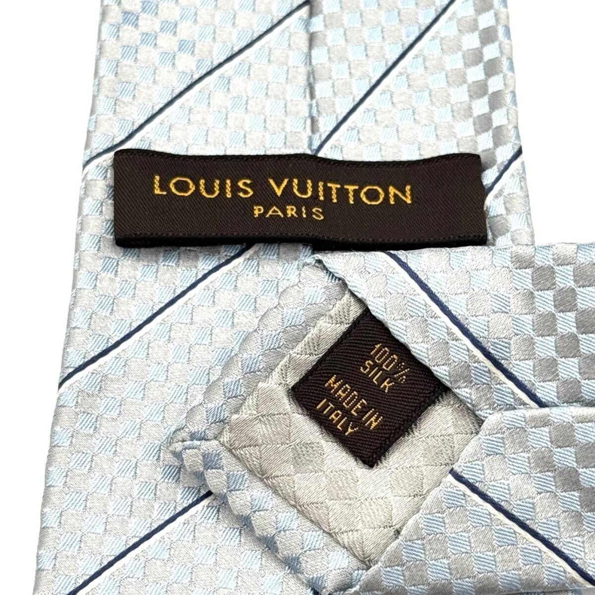 ルイヴィトン マイクロダミエ ライトブルー シルバー ネクタイ 102266