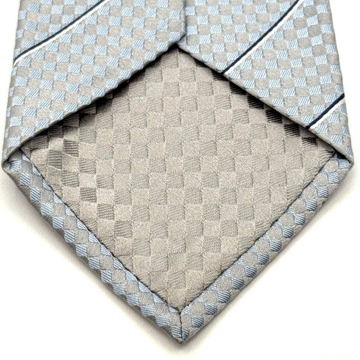 ルイヴィトン マイクロダミエ ライトブルー シルバー ネクタイ 102266