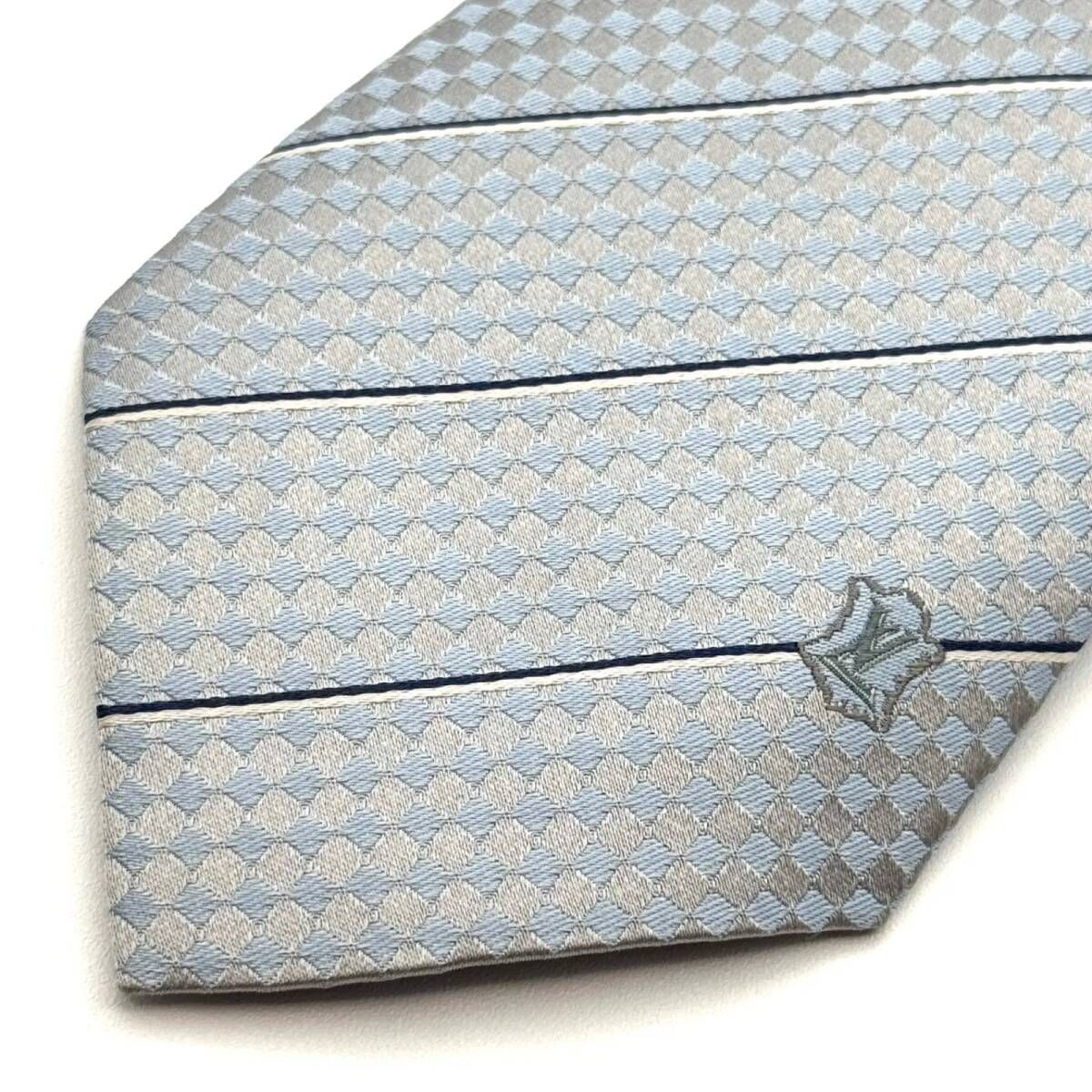 ルイヴィトン マイクロダミエ ライトブルー シルバー ネクタイ 102266