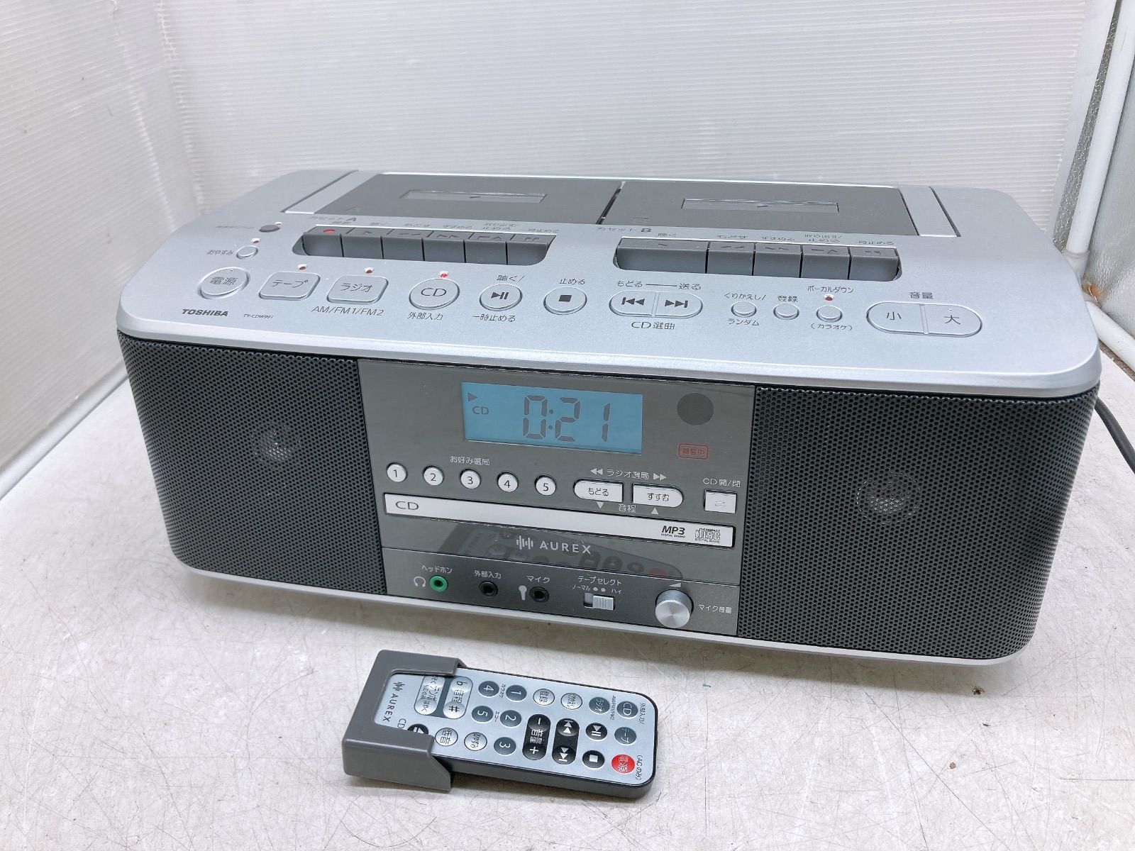 TOSHIBA CDラジオカセットレコーダー TY-CDW991 製 AC100V 50 60Hz 28W 東芝 AUREX リモコン付き CD再生 CD-R CD-RW AM FM ラジオ カセット高速ダビング スリープ機能 学習 カラオケ