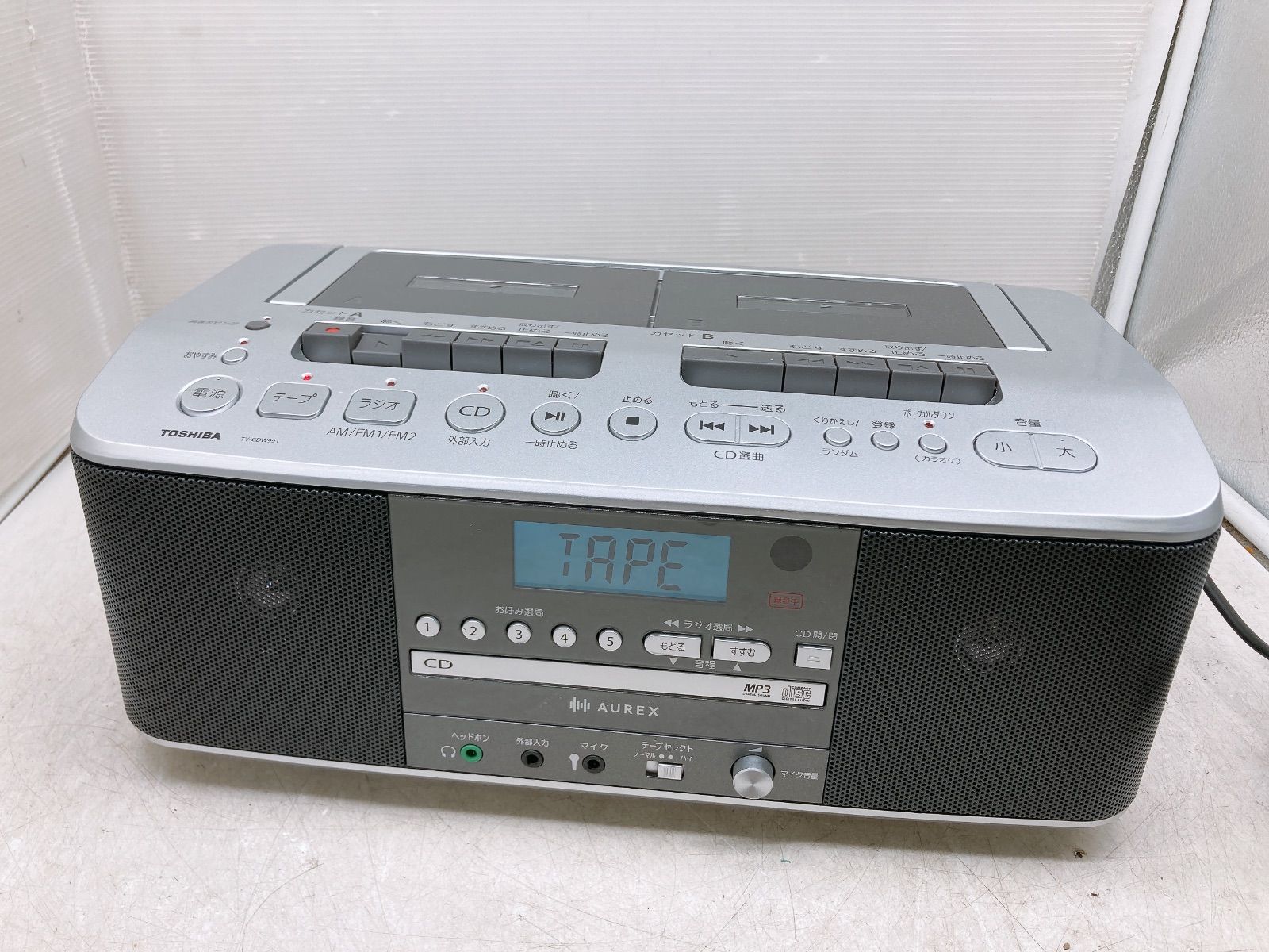 TOSHIBA CDラジオカセットレコーダー TY-CDW991 製 AC100V 50 60Hz 28W 東芝 AUREX リモコン付き CD再生 CD-R CD-RW AM FM ラジオ カセット高速ダビング スリープ機能 学習 カラオケ