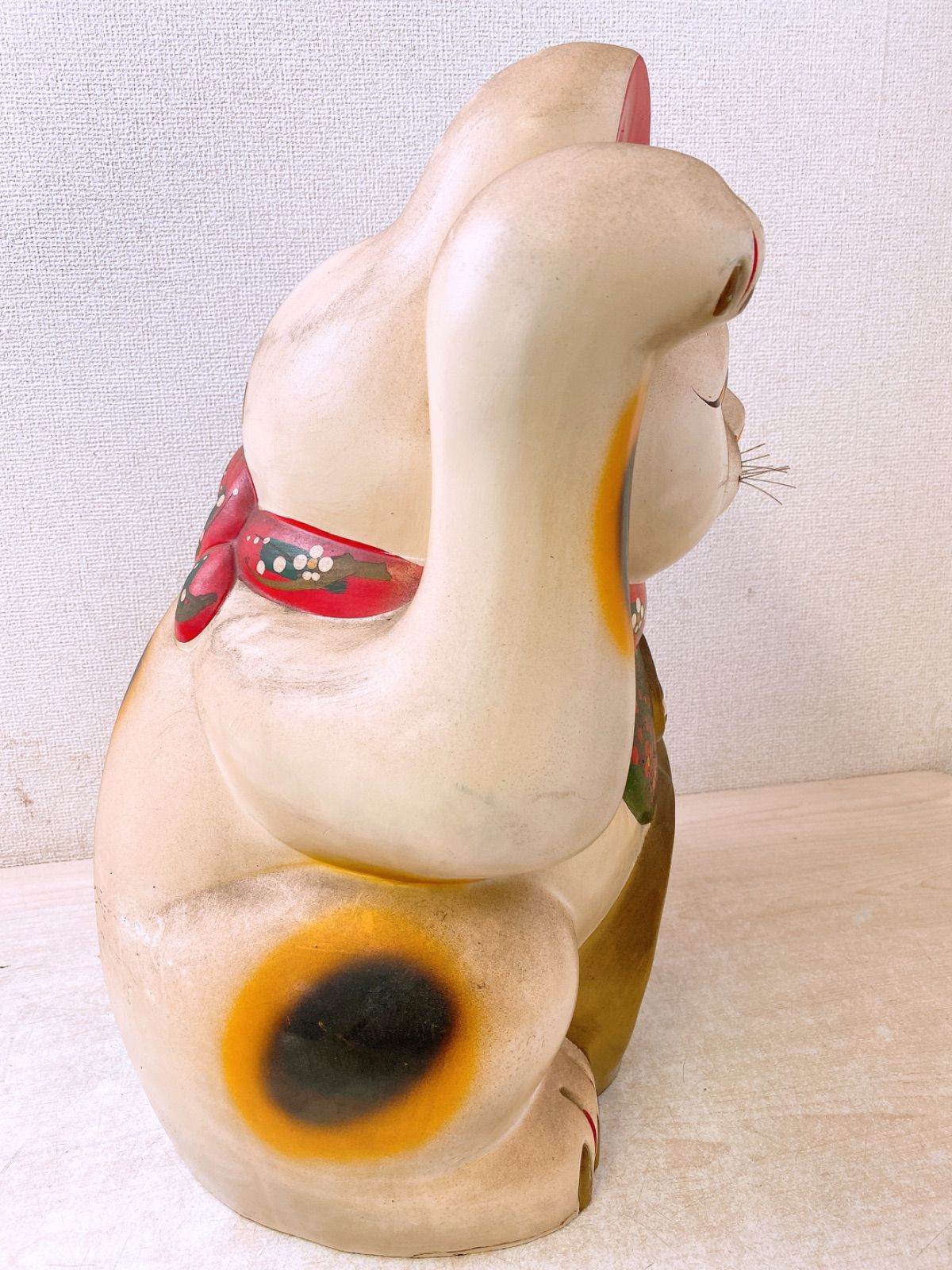 開運招福招き猫 高さ 約48cm 特大 陶器製招き猫 貯金箱 商売繁盛 縁起物 金運 昭和レトロ まねきねこ 置物 和風 骨董 アンティーク 大型 焼き物 銀行 年代物 右手上げ ネコ 幸福 幸せねこ まねきねこ