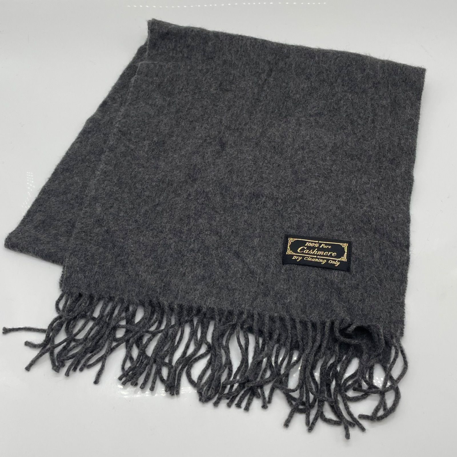 KO3444□カシミヤ100％ マフラー ストール グレー系 無地 シンプル