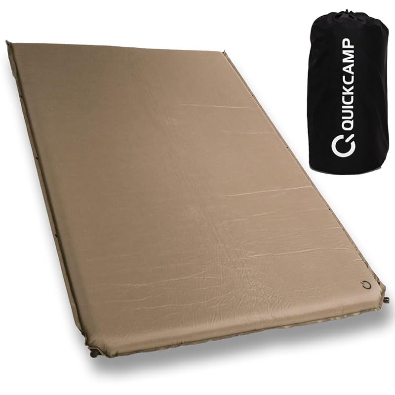 クイックキャンプ 車中泊マット ダブル インフレータブル 高密度ウレタン採用 自動膨張 収納袋付き 簡単設営 非常用 203cm×137cm×5cm サンド