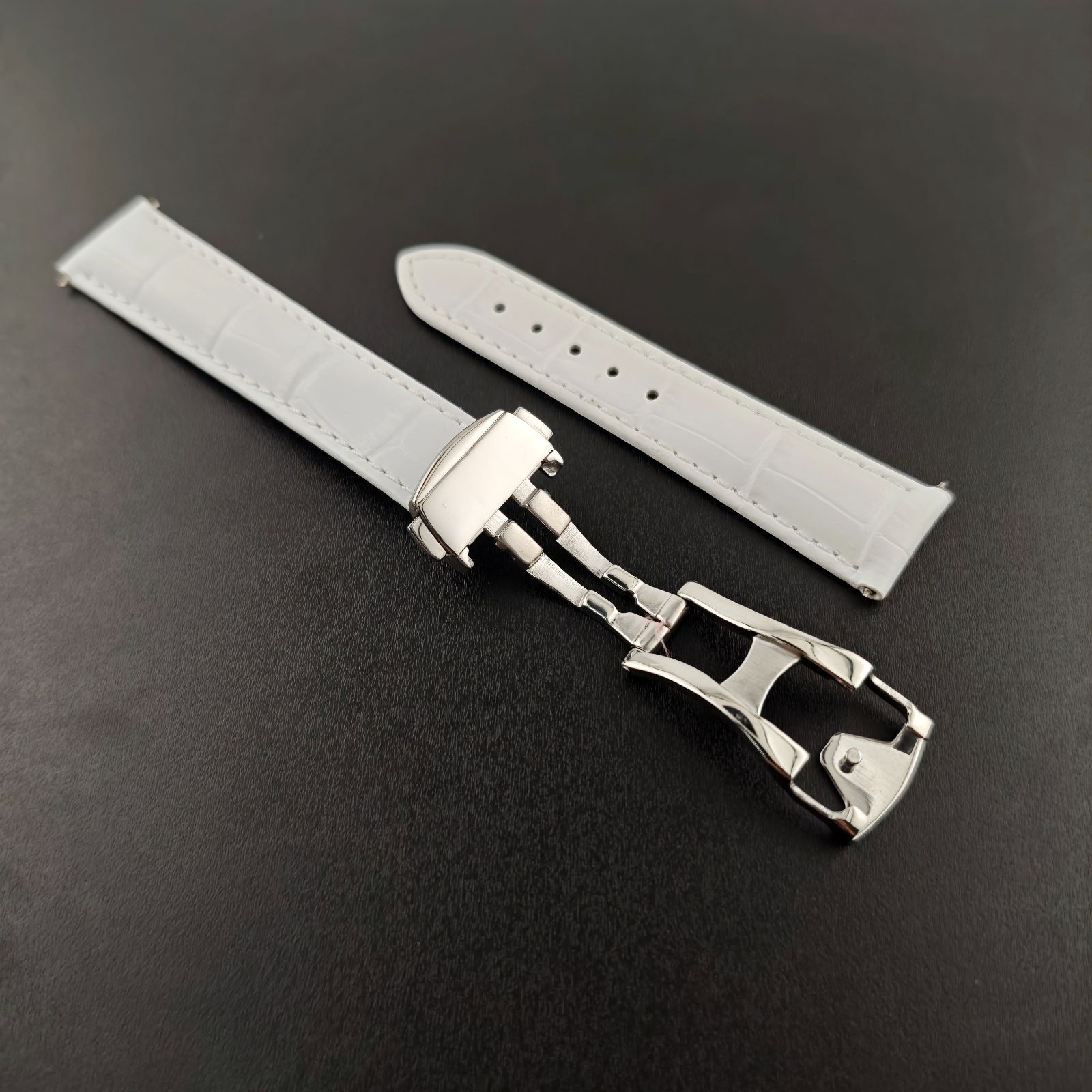 18mm 腕時計 レザー 革ベルト ホワイト 白 Dバックル 【対応】オメガ