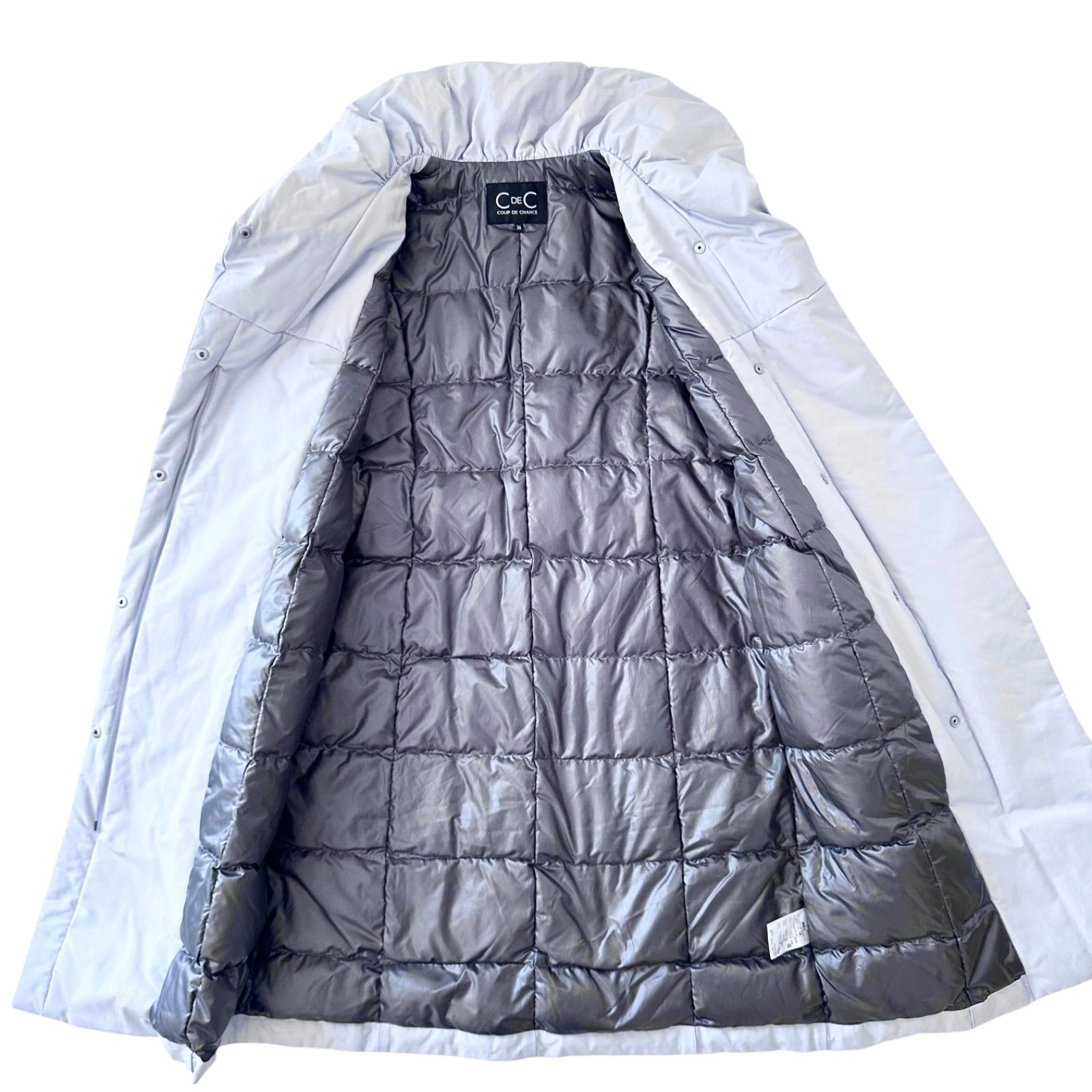 クードシャンス ショール ロングダウンコート ウエストリボン アイスブルー 36 Sサイズ GULLKHAN_COM