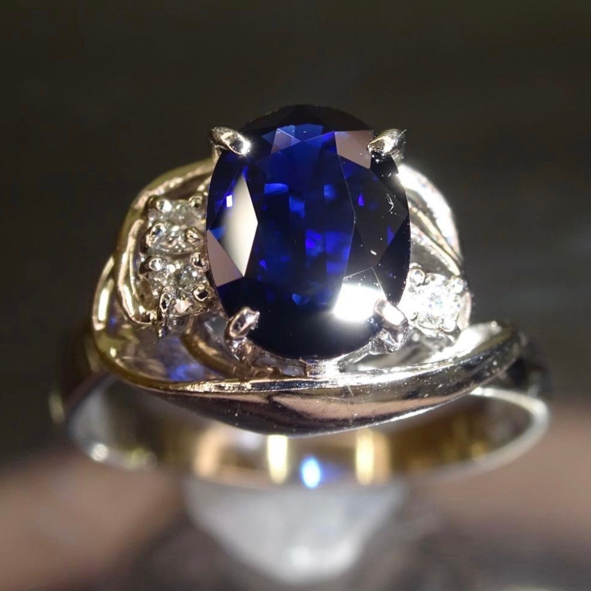 Pt900 プラチナ サファイア 3.46ct　ダイヤモンド 0.10ct 指輪 ソーティング付　カボションカット　中古　美品　新品仕上済　リング 9月誕生石 質屋 栄JEWELRYジュエリー リング 指輪 ダイヤモンド1.00ct ブルー