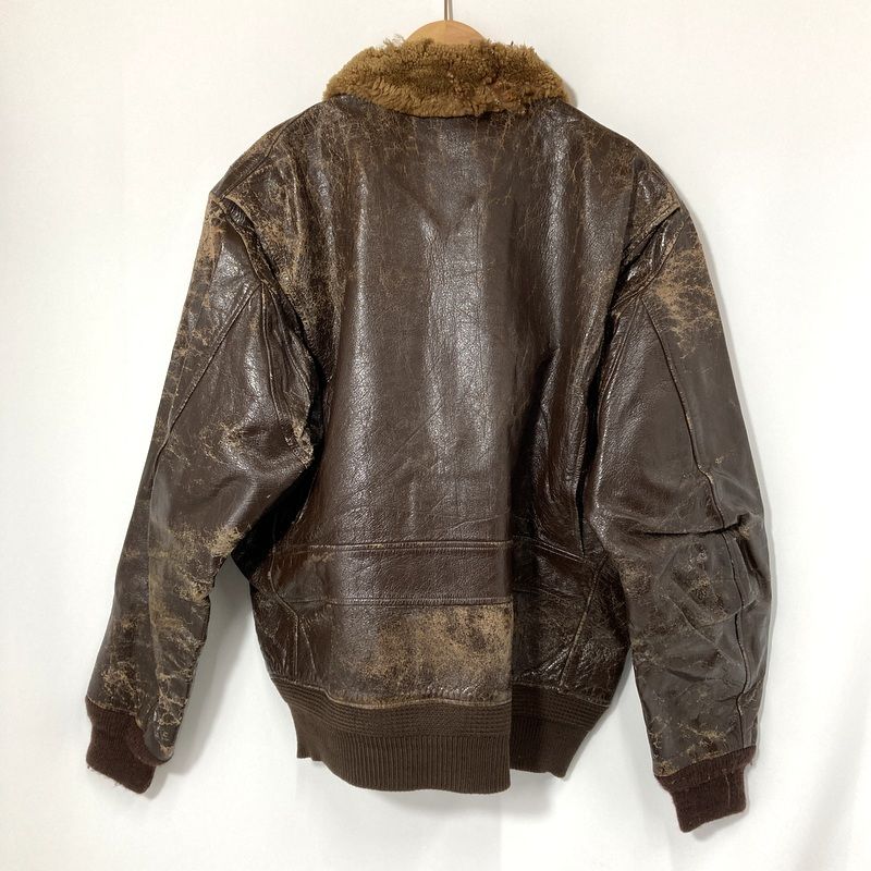 フライトジャケット レザージャケット AN-J-3A ブルゾン 古着 メンズ サイズ表記なし Lサイズ相当 ブラウン アウター A15115