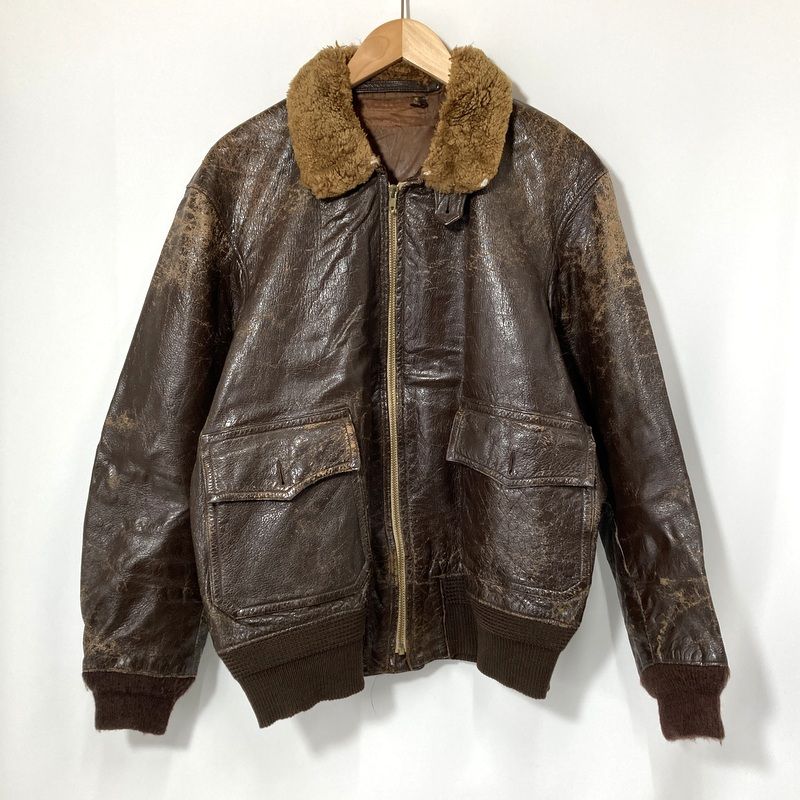フライトジャケット レザージャケット AN-J-3A ブルゾン 古着 メンズ サイズ表記なし Lサイズ相当 ブラウン アウター A15115◆