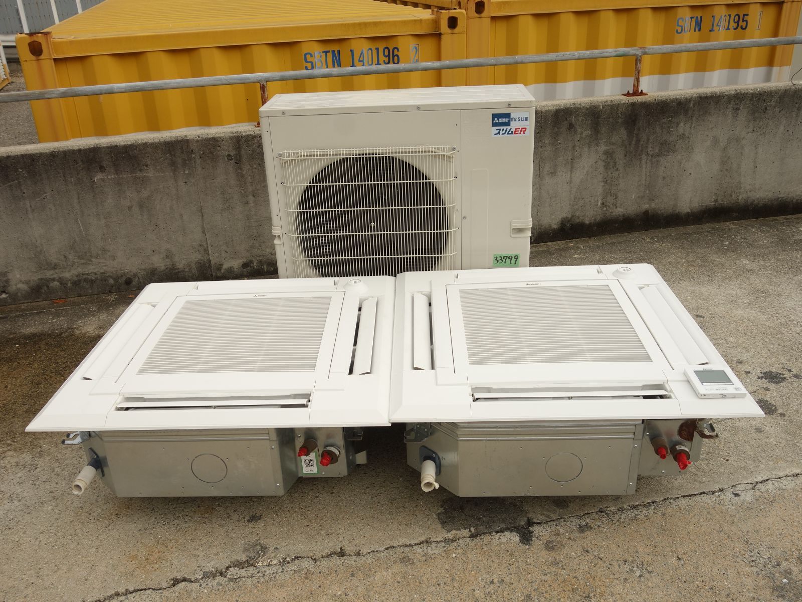 M 三菱 業務用エアコン 2021年 16.0kw 5.5馬力 三相200v 天井カセット型 天カセ リモコン付き ツインマルチ PL-ERP80EA9 2機 33799