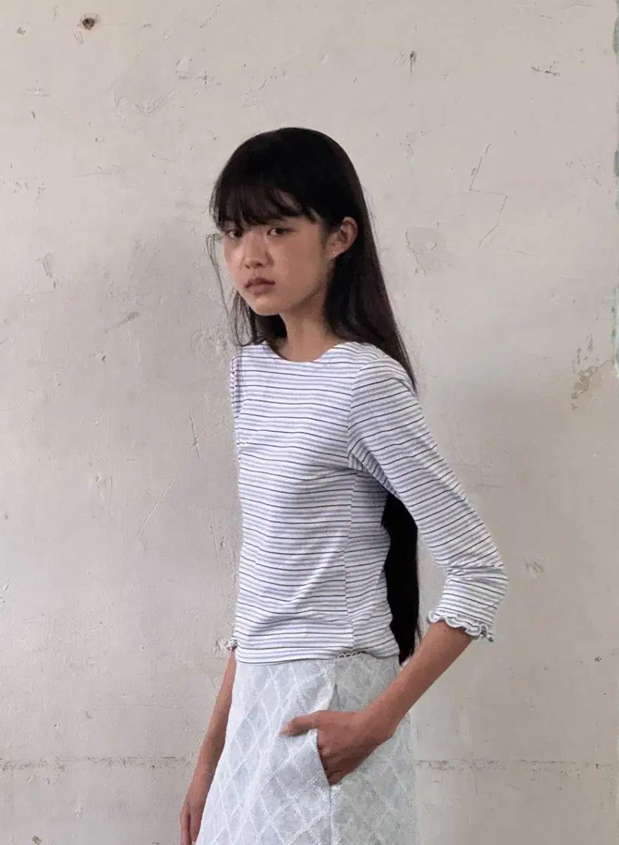 ホクス ポクス スリーブ フリル ストライプ Tシャツ