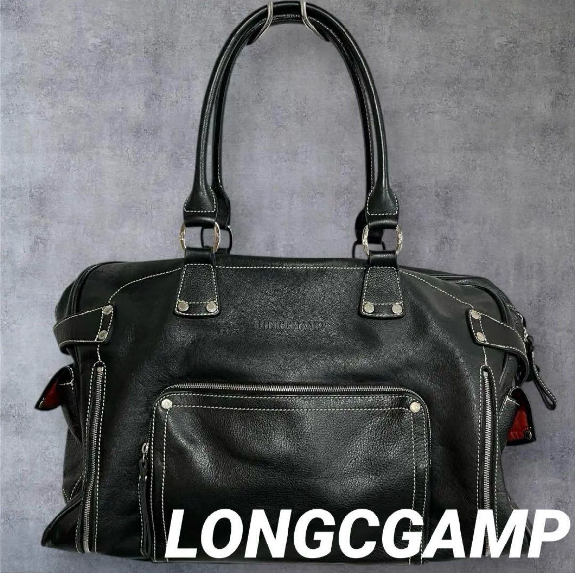 LONGCHAMP 本革ミニボストンバッグ トートバッグ 黒 ハンドバッグ