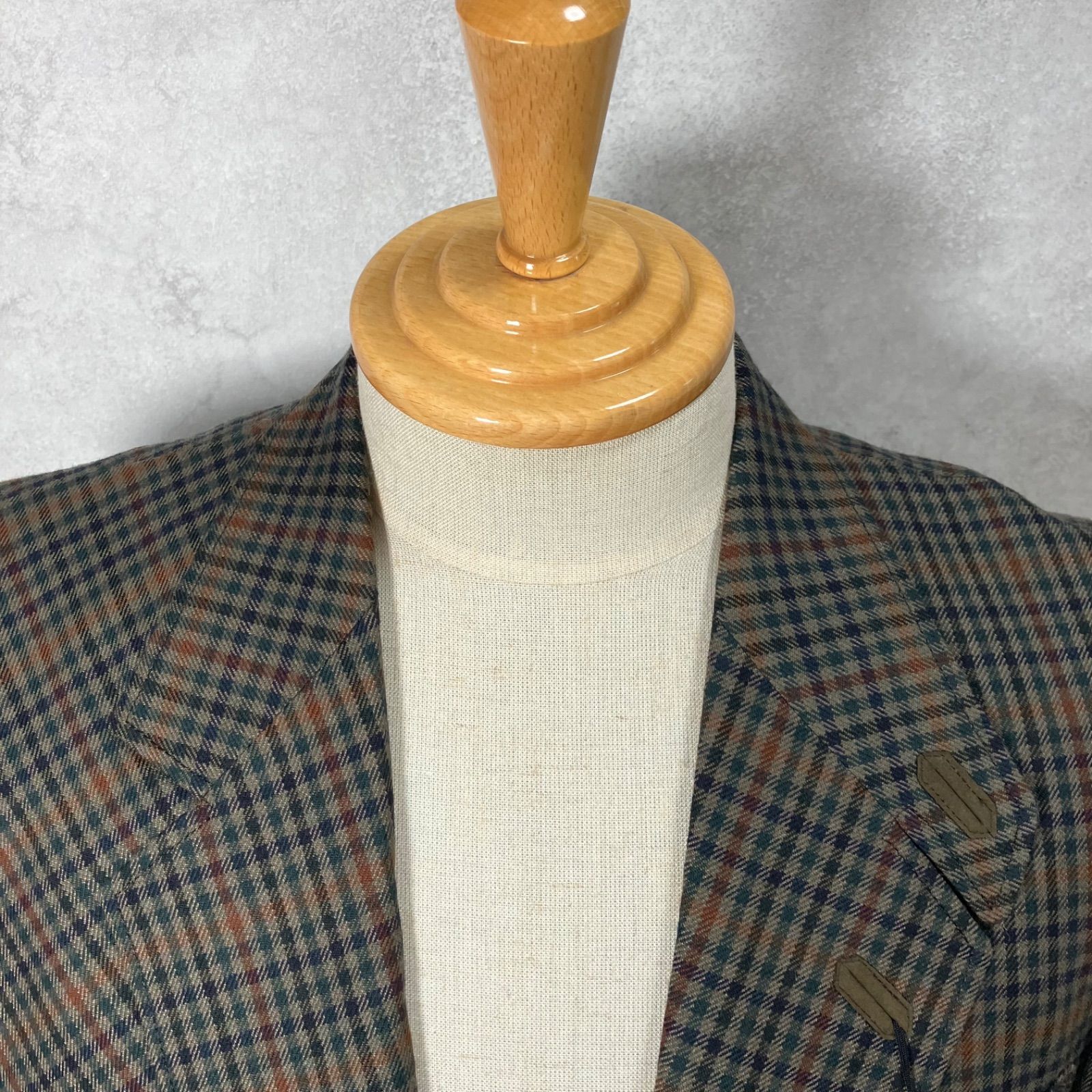 Daks ダックス テーラードジャケット ブラウン チェック柄 ウール Sサイズ メンズ B-2