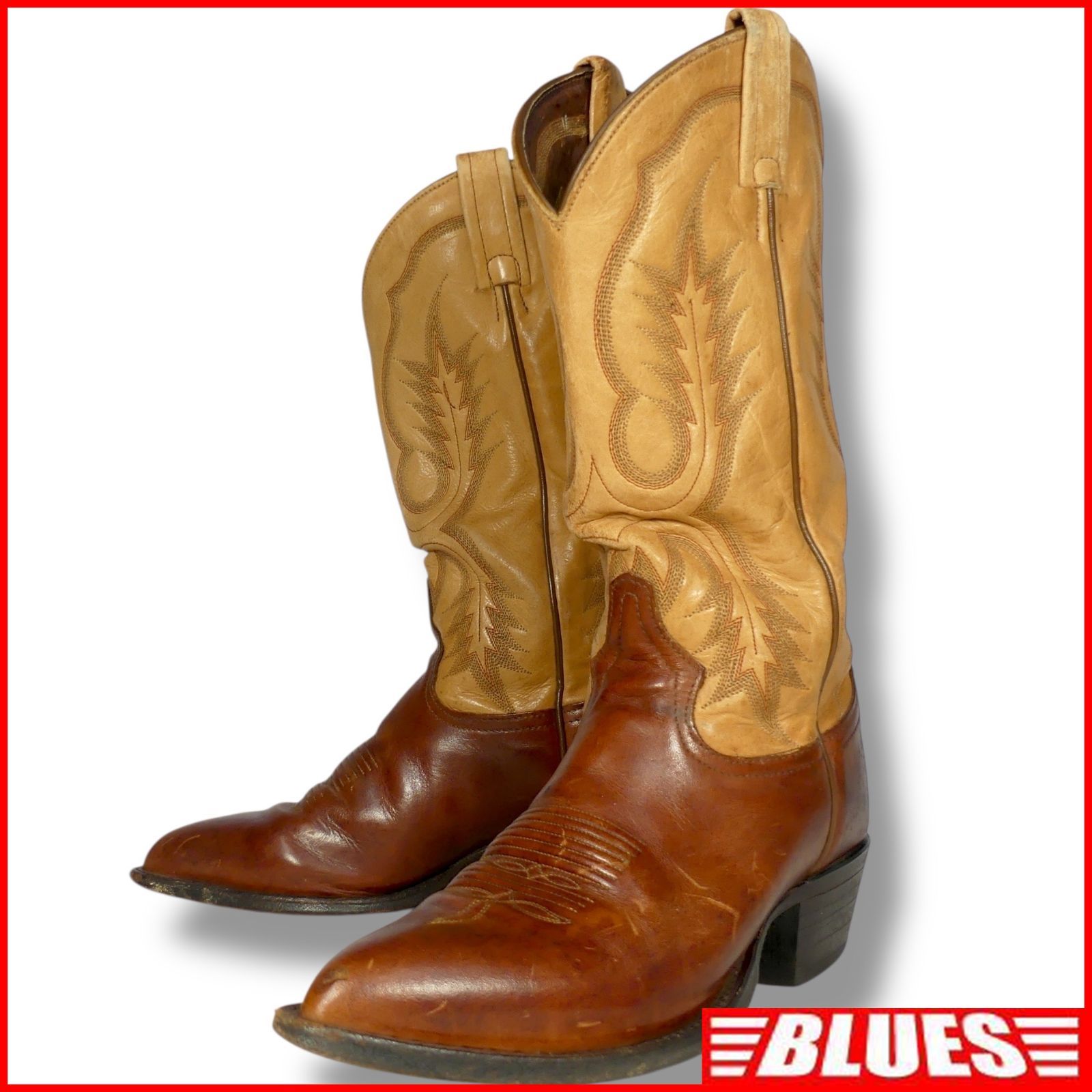 Tony Lama トニーラマ ウエスタンブーツ 25.5 アメリカ製 7.5 D 茶 ベージュ ウエスタンブーツサイズ25.5cm一覧 SEULB屋着古 X8049