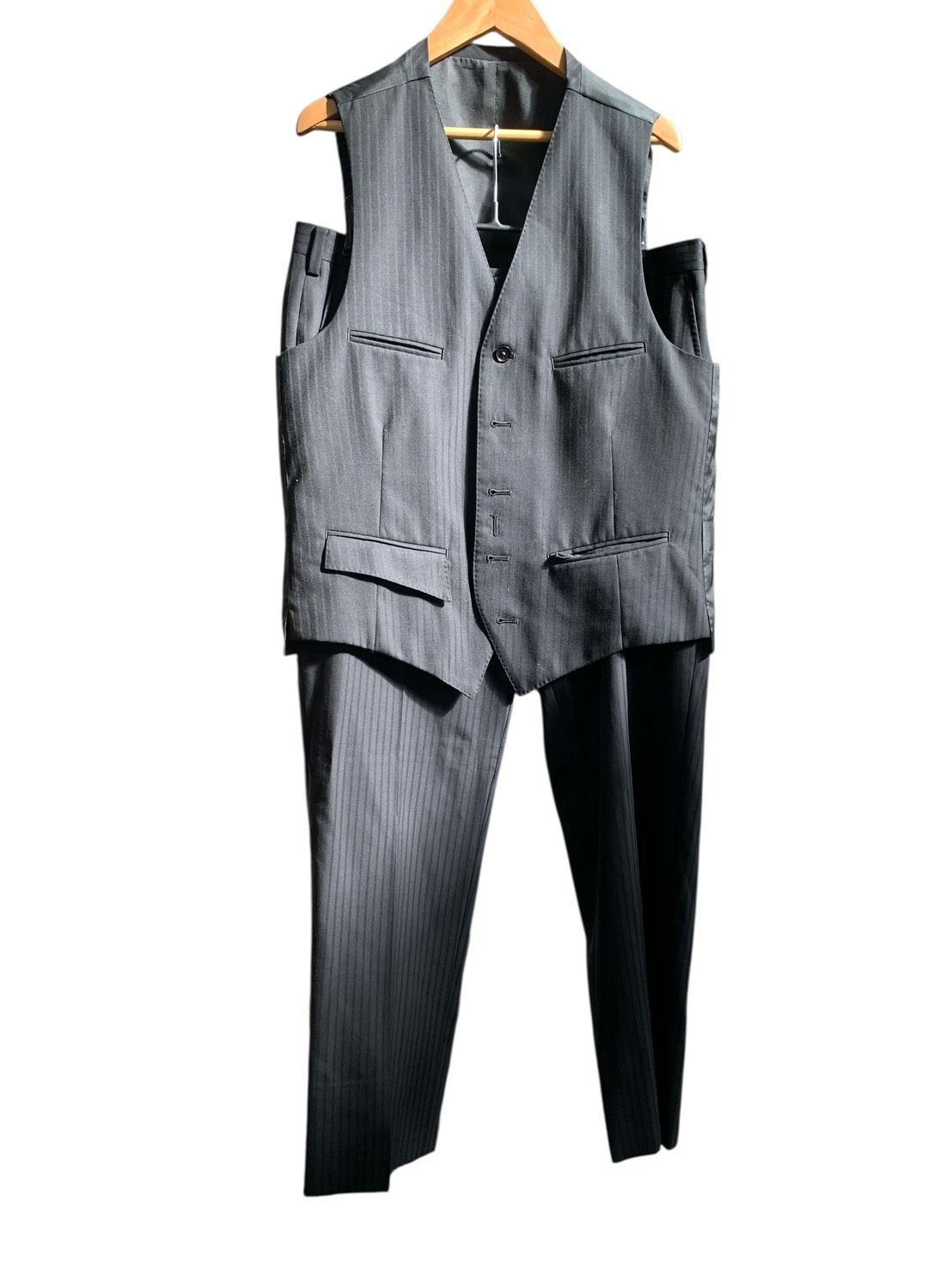 ♪659 バーバリーブラックレーベル BURBERRY BLACK LABEL ベストスーツ パンツ ウール チェック 上下38Lサイズ BMD52-10-39