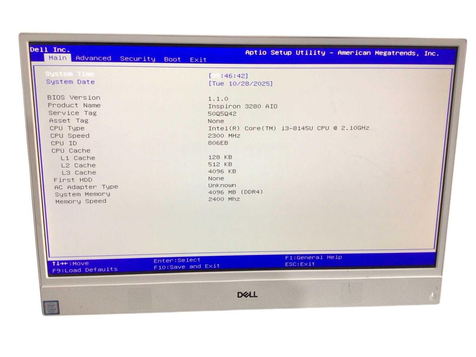 DELL Inspiron 3280 AIO|CPU CORE i3-8145U| メモリ4096MB| ストレージ無し|番号E36