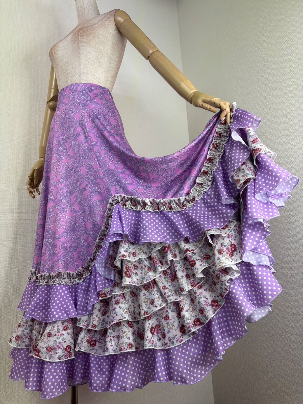 フラメンコ ファルダ ピンク×パープル 社交ダンス ロングスカート 衣装