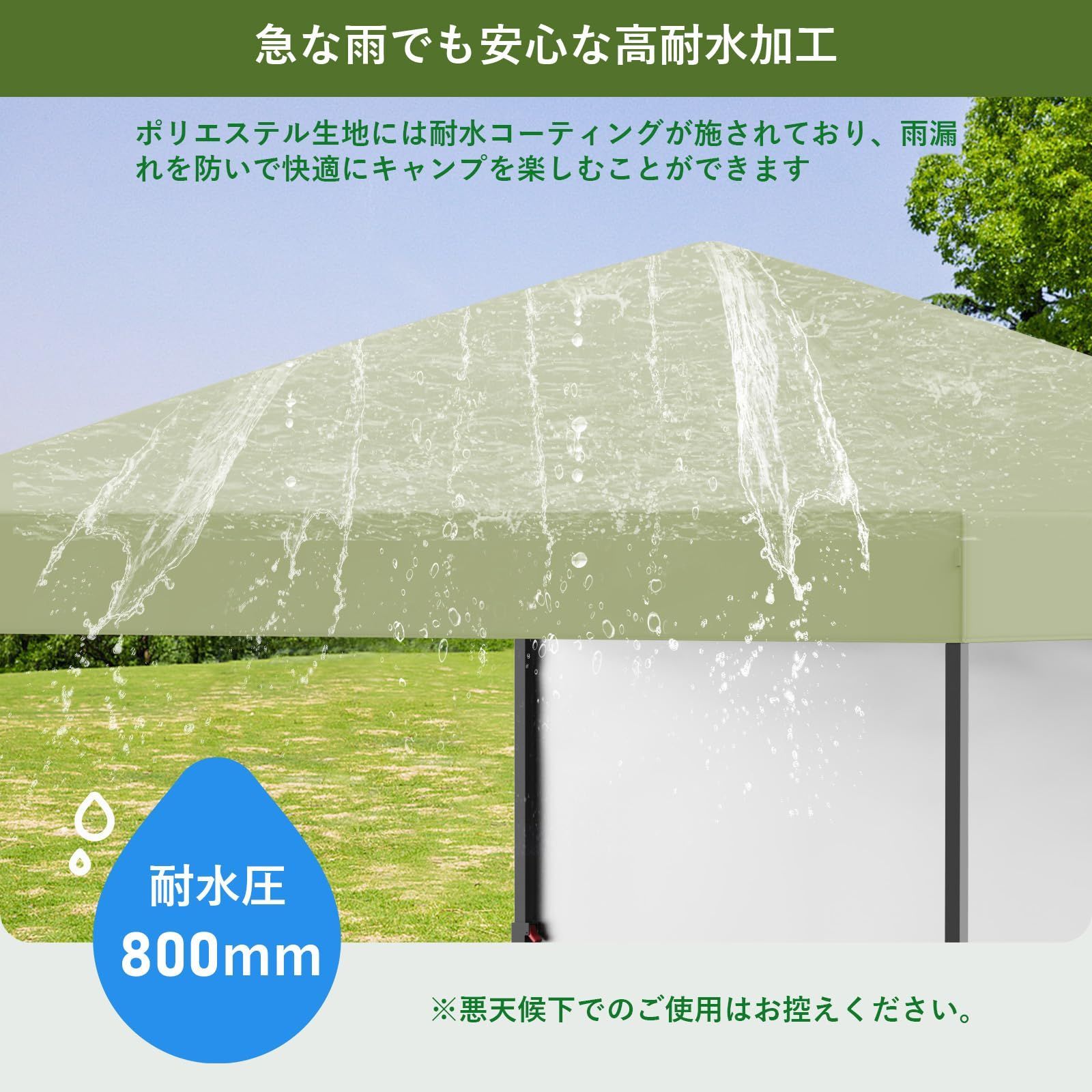 Litake ワンタッチタープテント2.2m 組立て簡単 サイドシート付属 高耐水加工＆UVカット 紫外線カット 遮熱 日よけ タープテント 収納バッグ付 キャンプ アウトドア OLIVEOS_COM_TR