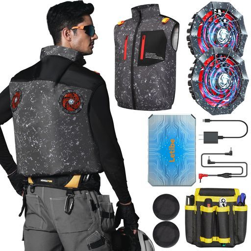 KOMOAKI ファン付き作業ベスト最強42V37460mAhファンバッテリーセットAI自動調節機能16Vから42Vまで調節 二重制御モード30W超高速充電発火防止アルミ加工PSE認証済熱中症対策作業用ツール