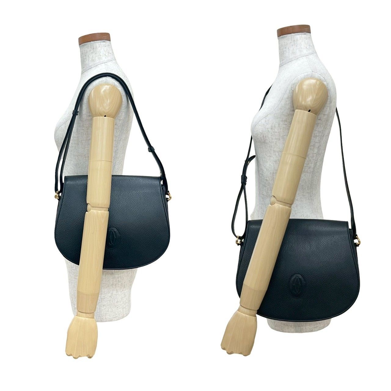 CARTIER カルティエ ヴィンテージ マストライン ロゴ レザー 本革 ショルダーバッグ ポシェット サコッシュ ブラック 黒 52949