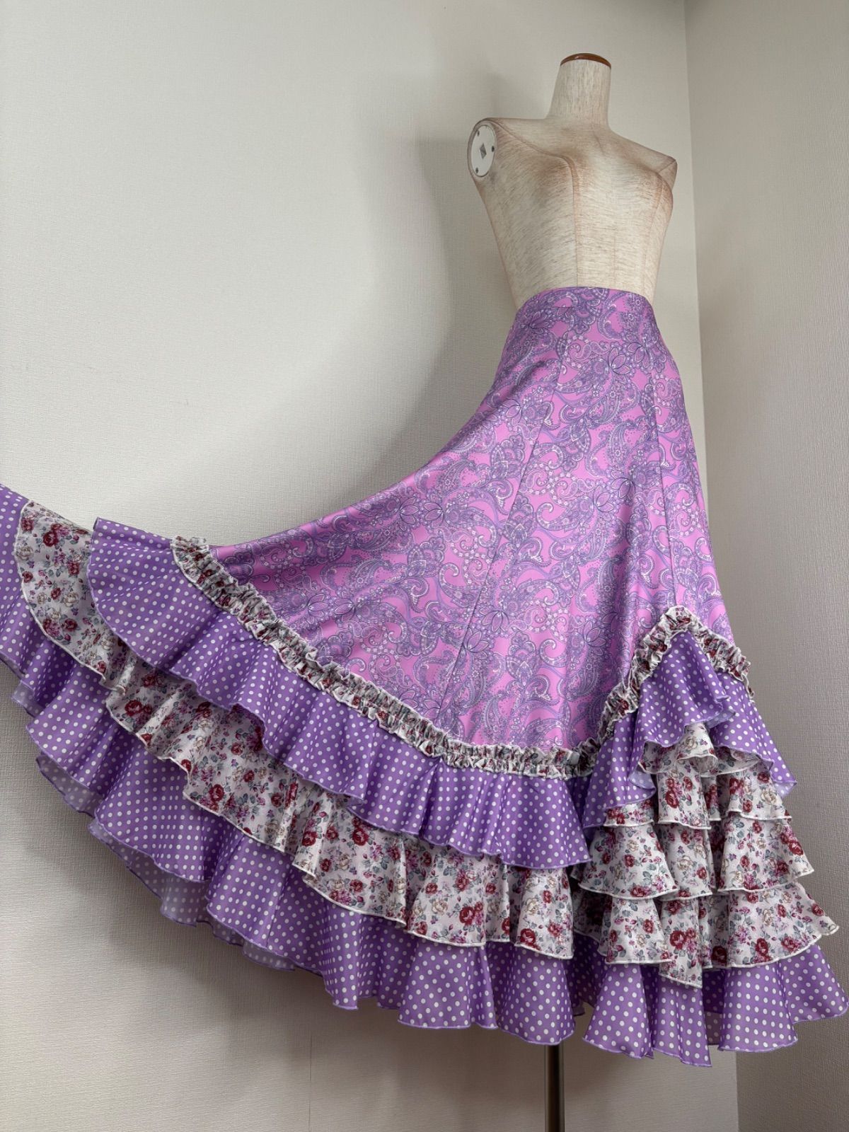 フラメンコ ファルダ ピンク×パープル 社交ダンス ロングスカート 衣装 LLC-HASEGAWATOSO_COM