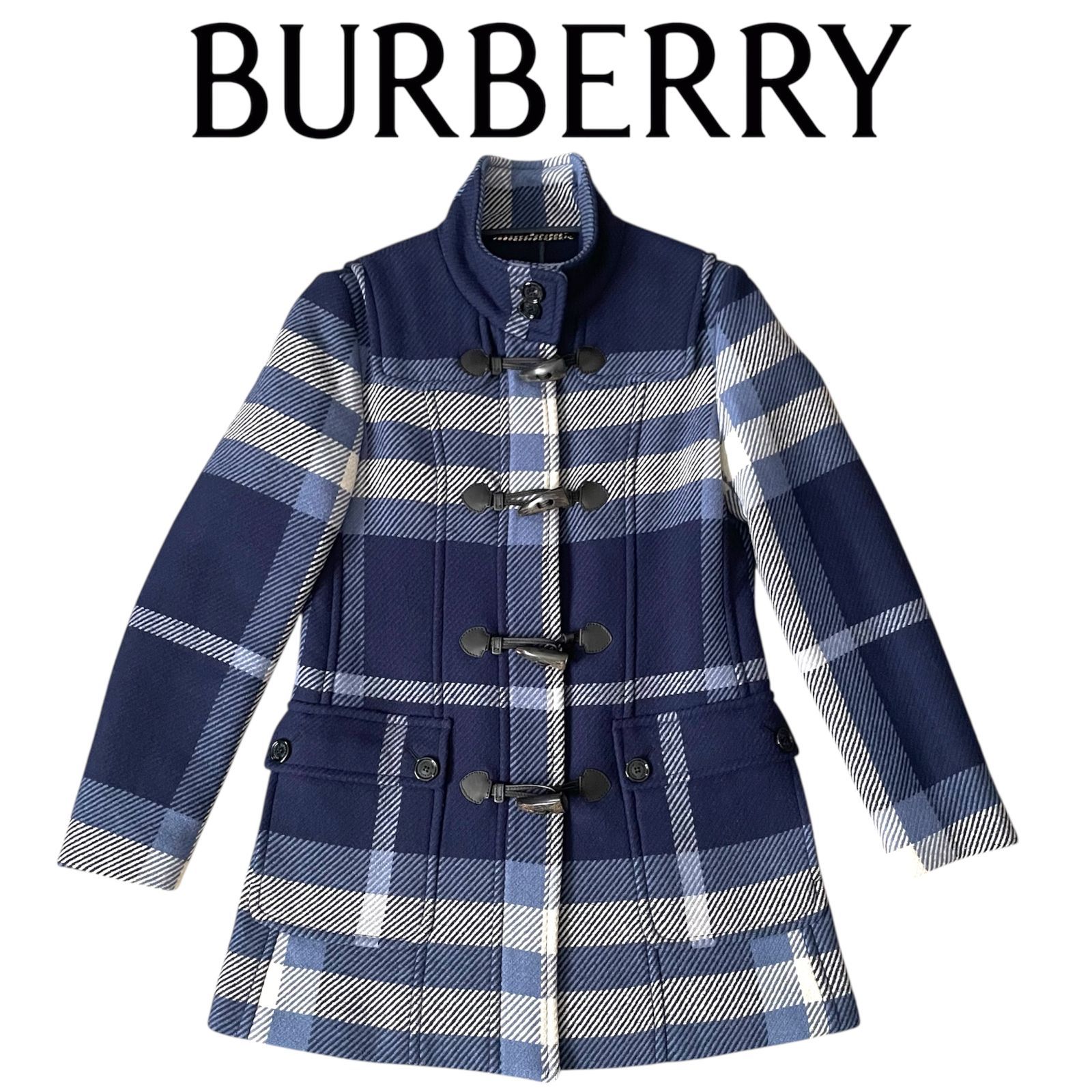 【美品】バーバリー　ダッフルコート　ビンテージ　チェック　ネイビー　XL相当 BURBERRY ダッフルコート チェック コート アウター ネイビー ブルー