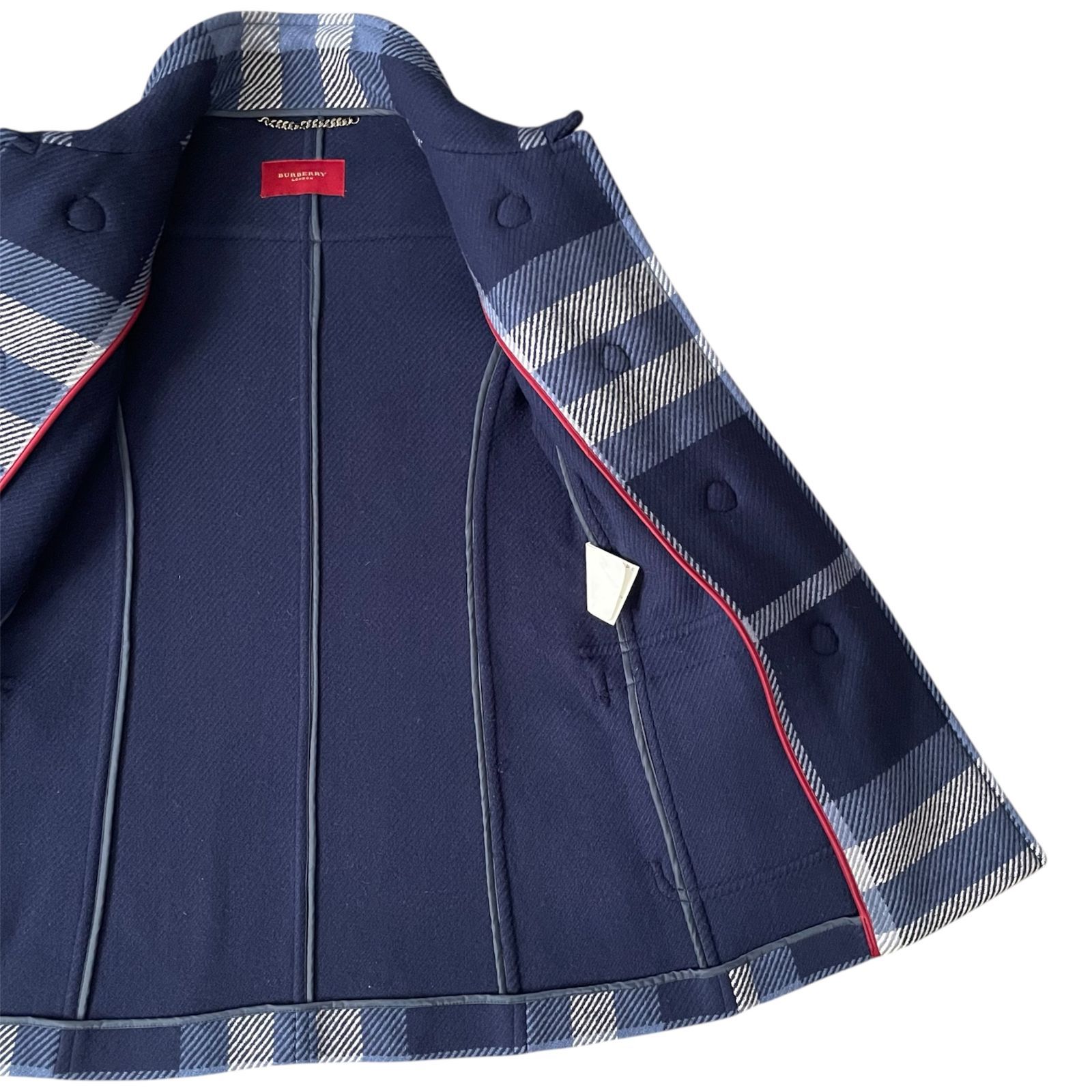 BURBERRY ダッフルコート チェック コート アウター ネイビー ブルー