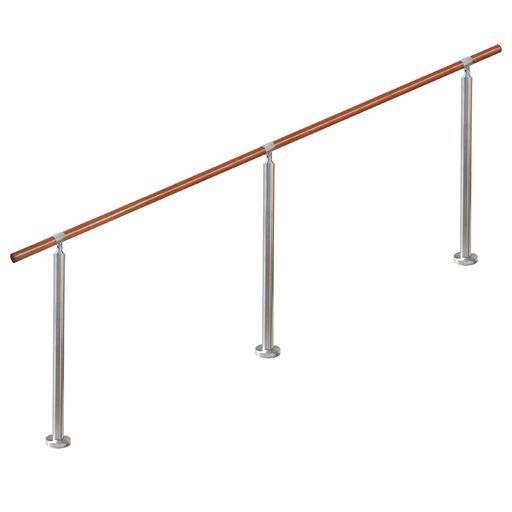 YHEYSMUX240cm屋内屋外階段手すり茶色無垢材の手摺りブナ丸棒304ステンレス鋼DIY玄関廊下庭角度調整 簡単な取り付け外径35mm銀