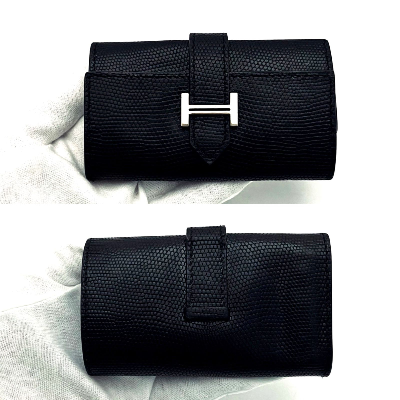 超 エルメス HERMES リザード ベアンキーケース 4連 ブラック 黒